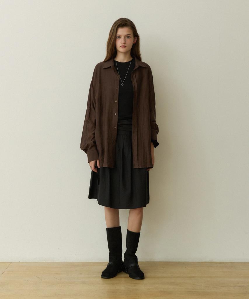 ADAUL Crack See Through Loose Shirts - Brown