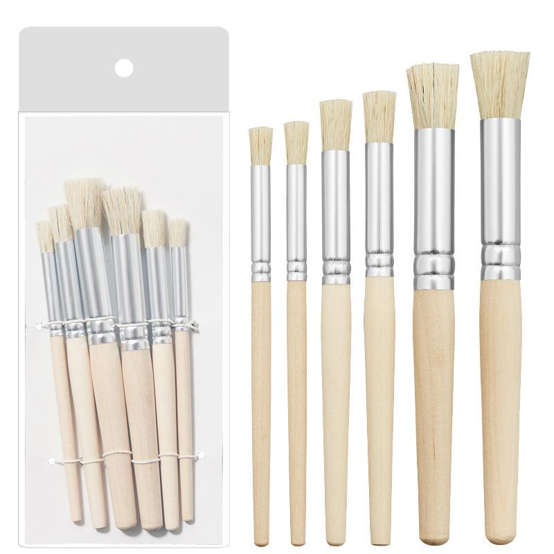 Children s 6-Piece Hog Bristle Paintbrush Set with Wooden Handles for Acrylic and Watercolor Painting Custom 6PCS Hog Bristle Round Brushes
