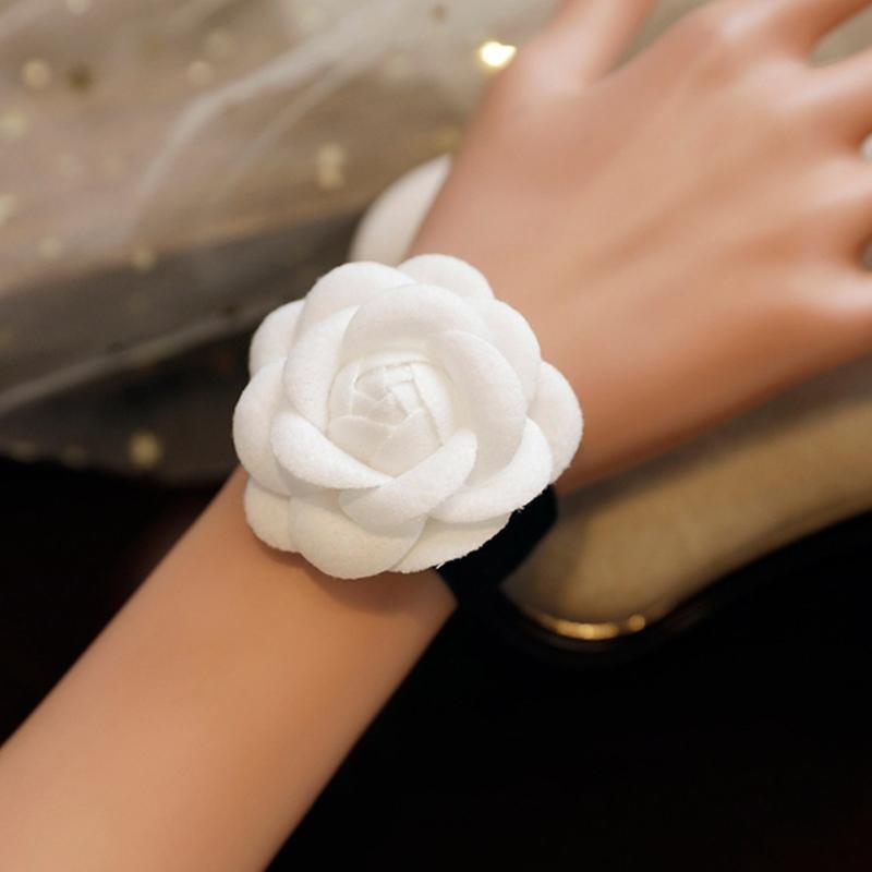 Elegant Camellia Choker Necklace Bracelet White Flower Collar Necklace Vintage Velvet Choker Bracelet Fashion Jewelry