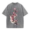 2026 Vintage gewaschenes Beige Chinesische Tinte Kirschblüten Grafik T-Shirt Blumendruck Oversized Lässiges Kurzarm-T-Shirt