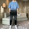 IELGY Casual Suit Men's Gradient Color Hip-hop Summer Korean Version Of The Trendy Brand Trousers And Short-sleeved Clothes A Set Of Collocation