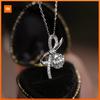 Huitan Fresh Style Women Pendant Necklace Bowknot Shaped Aesthetic Inlaid Shiny CZ Accessories Jewelry for Wedding Anniversary
