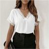 V-neck lace patchwork short-sleeve T-shirt women's summer new loose fashion top