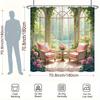 1pc Idyllic Garden Shower Curtain - Pink Roses, Sunlit Windows, Lush Greenery & Tranquil Pond, Romantic Spring Design,70.8x70.8"
