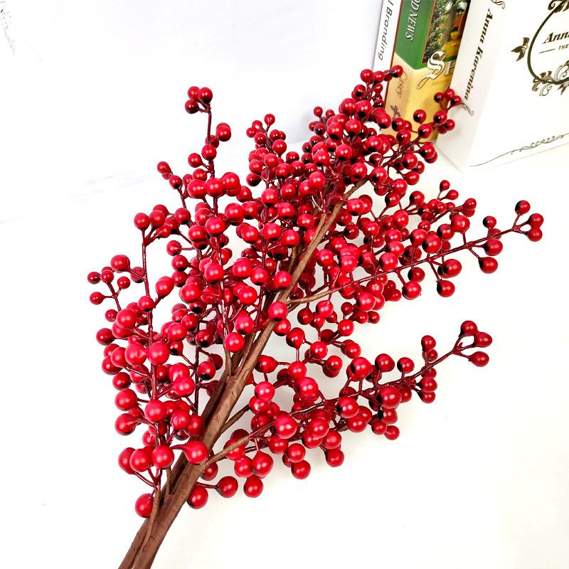 6-Pronged Holly Fruit Red Fruit Berry Fortune Fruit Single Branch Chinese Home Decoration Fake Flower Simulation Plant