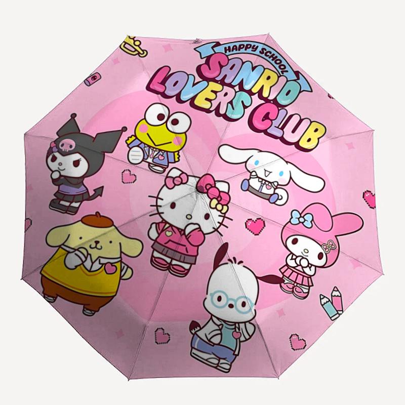 1pc Sanrio Lovers Club Automatic Folding Umbrella - Portable Tri-Fold Design with 8-Rib Iron Frame - Outdoor for Fans, Travelers, Everyday Use - Perfe