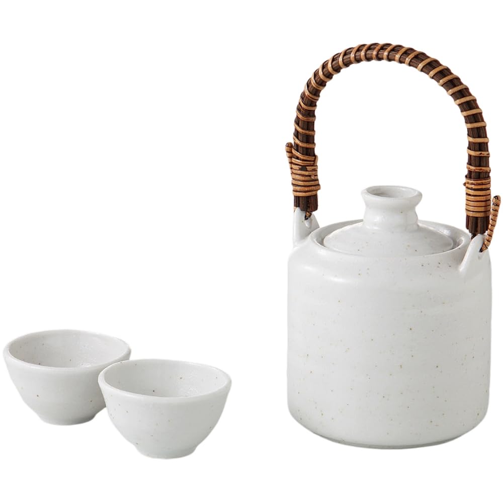 

Tokkuri and Sake Cup Set Cold and Hot Sake Diameter x 10cm with Kohiki Mino Made in Japan Ale-net (2 pieces), Set, 6.1cm Height, 125cc, Handles, белый