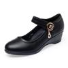 Casual Wedges Women Shoes Black Leather Shoes Fashon Work Office Ladies Shoes Female Pumps Luxury Buckle Strap Heel Shoes