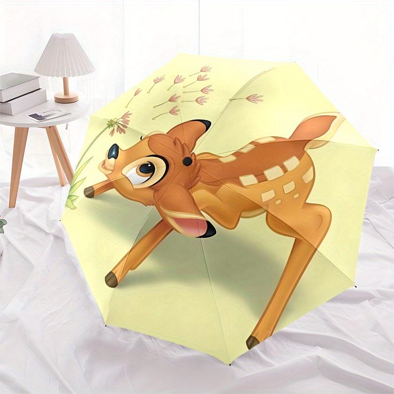 Bambi, Disney Automatic Opening and Closing Umbrella - 8 Ribs Portable Folding Umbrella with Plastic Handle, Suitable for Leisure and Hallow