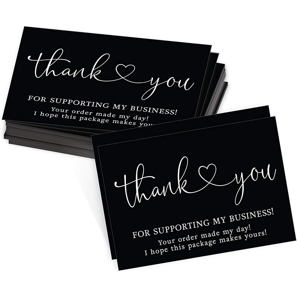 Black Thank You Card with Gold Print (9x5cm) - Creative Gift Card for Flower Shops, Online Stores, Cakes, and Blessings