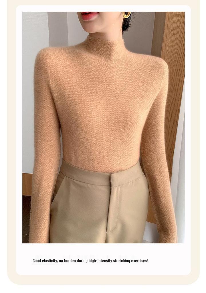 Soft Knit Seamless Women's Sweater, Skin-Friendly, Semi-High Neck, Perfect Base Layer for Autumn/Winter.
