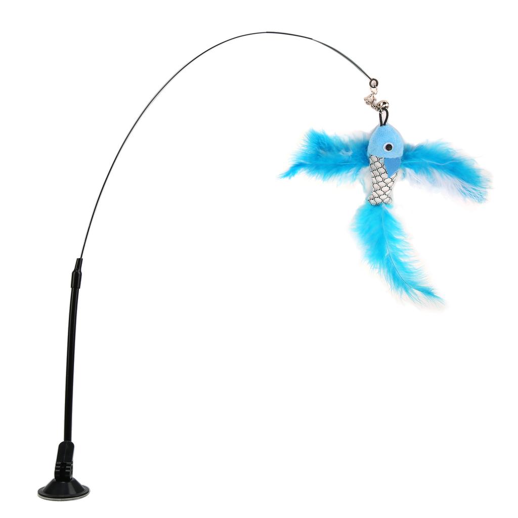 Funny Cat Feather Stick Interactive Handheld Cat Feather Wand with Suction Cup for CatsBlue Flying Fish