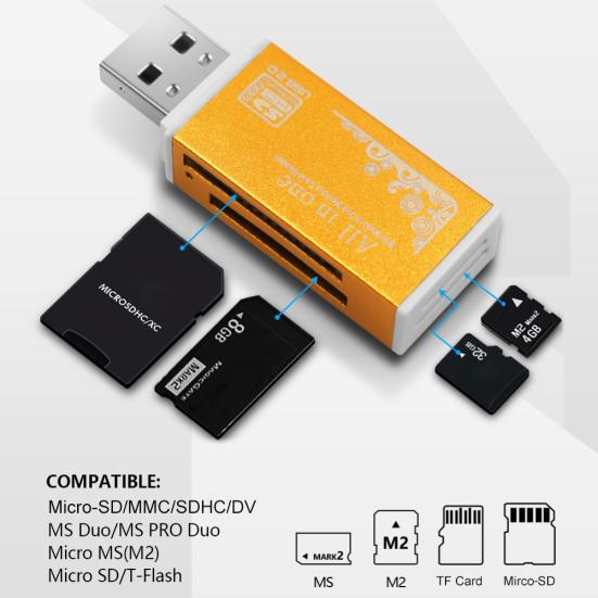 Multifunctional USB 2.0 Micro-SD/TF/CT/MS/SDHC Memory Card Reader Adapter