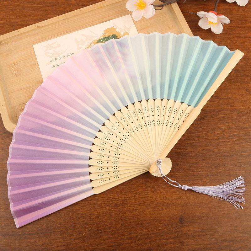 Foldable Fan Women Dancing Hand Fan Folding Handle Fan Wedding Gifts DIY Painting Colorful Fan Decoration Fan Summer Handle Fan
