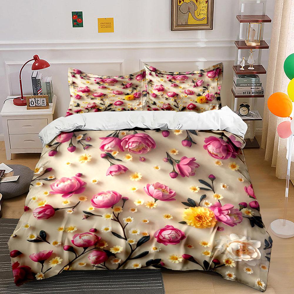 Floral Decoration Set for Home Soft Skin-Friendly Bedding Set Includes 1 Duvet Cover And 2 Pillowcase Gift