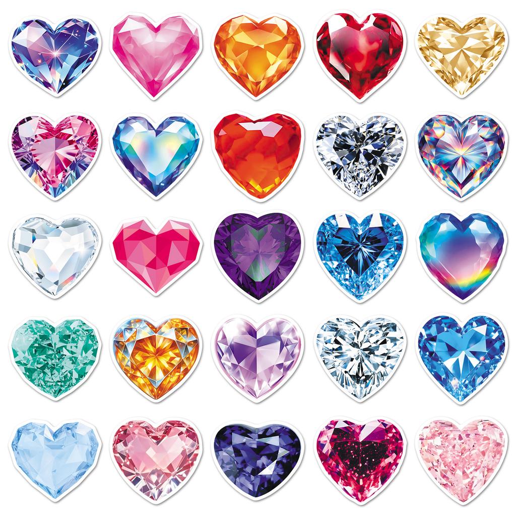 50/100PCS Sparkling Heart Stickers Love Diamond Shape Colorful Cool Decoration Phone Case Notebook Water Cup DIY Stickers