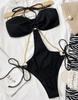 Costumi da bagno da donna Tinta unita Scollo all'americana Lacci laterali Costume da bagno intero sexy Bikini Costumi da bagno da spiaggia