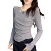 Long-sleeved T-shirt for Women's Autumn and Winter New Inner Bottoming Shirt, Slim-fitting, Meat-covering and Thin Front Shoulder Top for Women