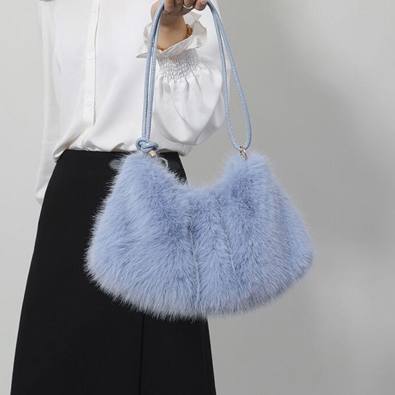 Yogodlns Women's Autumn and Winter Handbag Imitation Fur Fashion Hundred with Plush Bag Solid Color Large Capacity Zipper Shoulder Bag