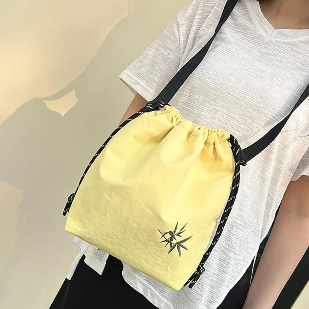 Lightweight Nylon Bucket Bag Large Capacity Crossbody Bag Simple Drawstring Shoulder Bag  Girl