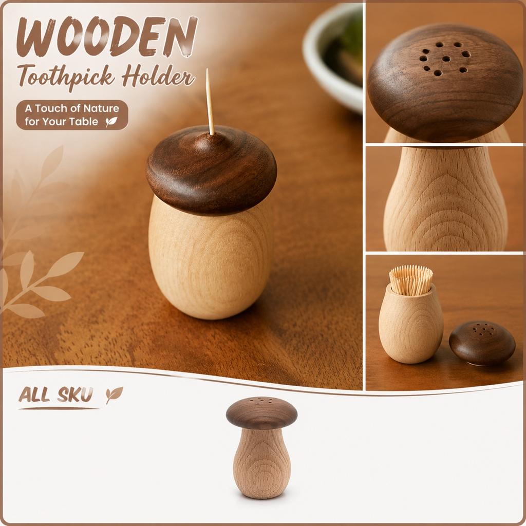 Wooden Toothpick Holder Creative Mushroom Shape Desktop Storage Container Home Furniture Decorative Small Item Organizer
