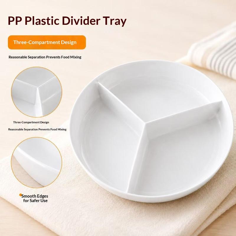 3 Compartments Grid-Shaped Dinner Plate Round Plastic Snack Serving Platter Durable Large Capacity Divided Food Tray Rice Cooker