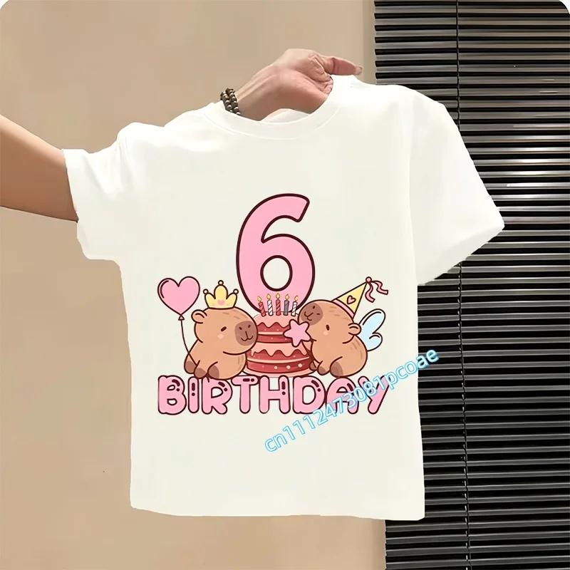 Capybara Girl Birthday Clothes Cute Toddler Kids Number T Shirt Cartoon Short Sleeve Baby Cotton T Shirt Summer Children Tops