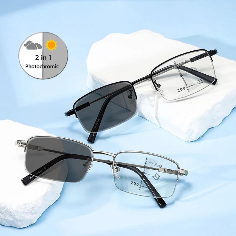 Photochromic Reading Glasses Men Progressive Multifocal Anti Blue Light Reading Glasses  Hyperopia Presbyopia Glasses