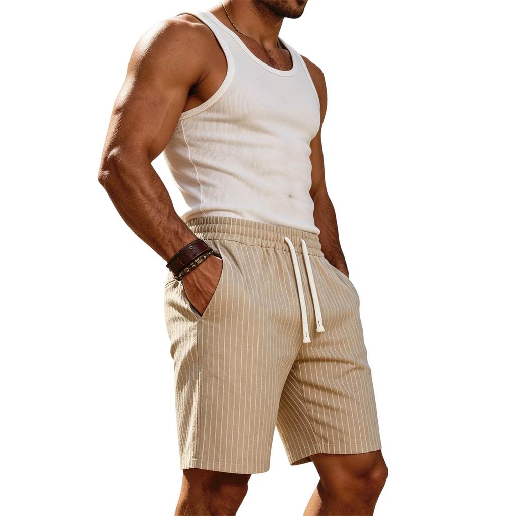 Men's Casual Summer Drawstring Shorts with Pockets Lightweight Comfortable Fit Elastic Waistband Suitable for Outdoor Activities
