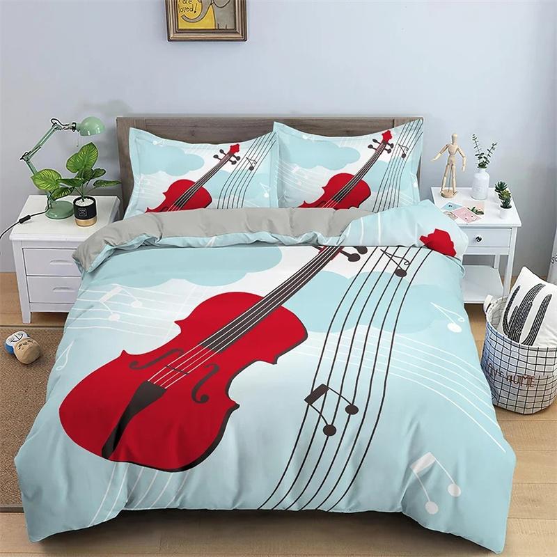 Music Guitar Bedding Set King Queen Heavy Metal Punk Rock Duvet Cover for Teen Boy Musical Note 2/3PCS Polyester Comforter Cover