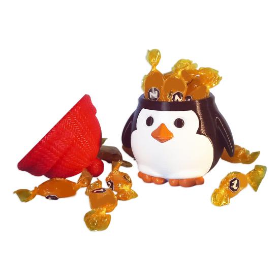 Christmas Penguin Candy Storage Box Red Hat Penguin Chocolate Goodies Snack Container Figurine Statue Resin Ornament