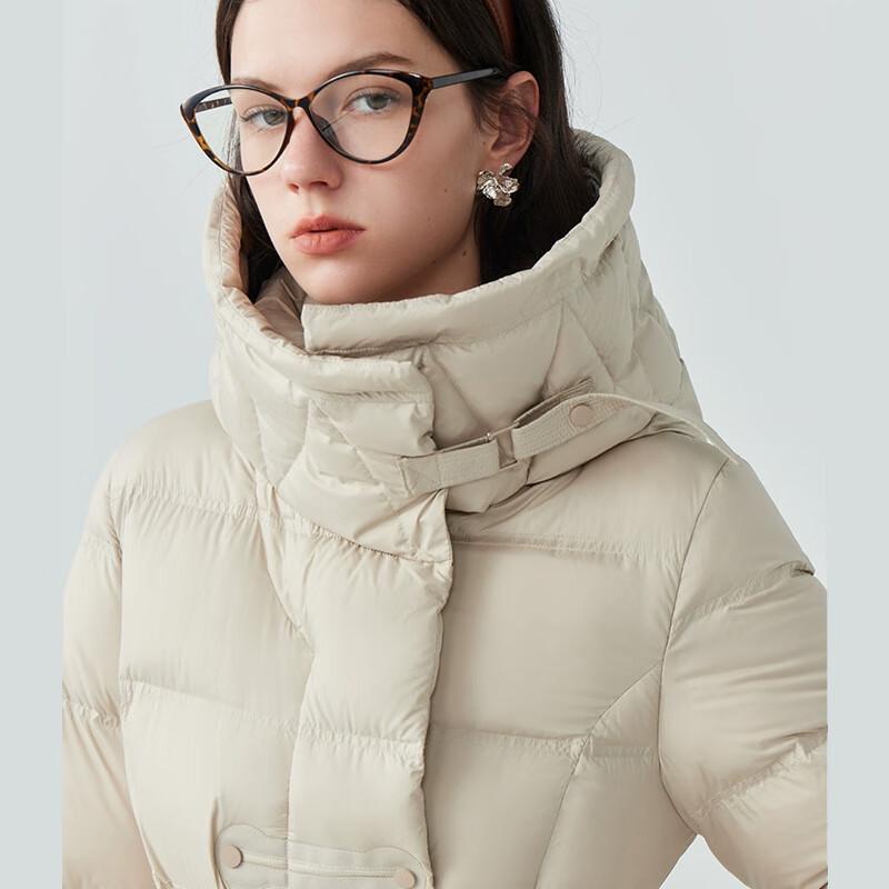 Damen Langer Winter-Daunenmantel mit Kapuze und Gürtel