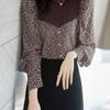 Floral Shirt for Women's Fashionable and Unique Design Knitted Spliced top Long Sleeve Round Collar
