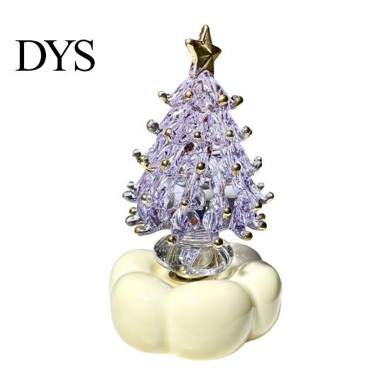 Small Desktop Christmas Tree Glazed Glass Ornament with Star Topper, Colorful for Home Art, Faux Crystal Tabletop Decor Office Art