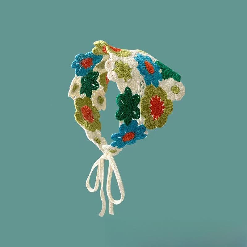 French Field Wind Sweet and Cute Knitted Triangular Headscarf Daisy Headscarf Women's Summer Pure Cotton Headband Headgear