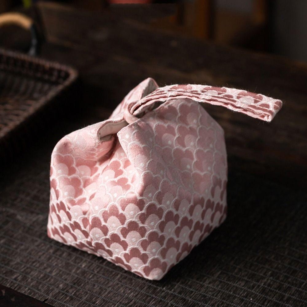 Breakage-proof Teacup Drawstring Cloth Pouch Print Embroidered Handbag Teaware Storage Bag  Purse