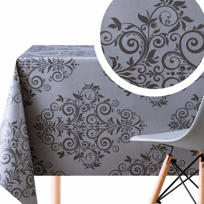 Nappe de table - kp home - baroque graphite - imperméable - 200 x 140 cm - lavable