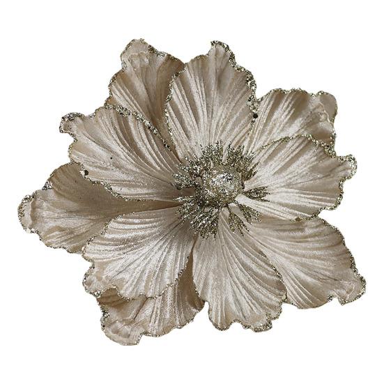 Artificial Christmas Flowers Large Glitter Magnolia Decoration Sparkling Xmas Tree Ornaments Wreath Garland Home Party Decor DIY Crafts