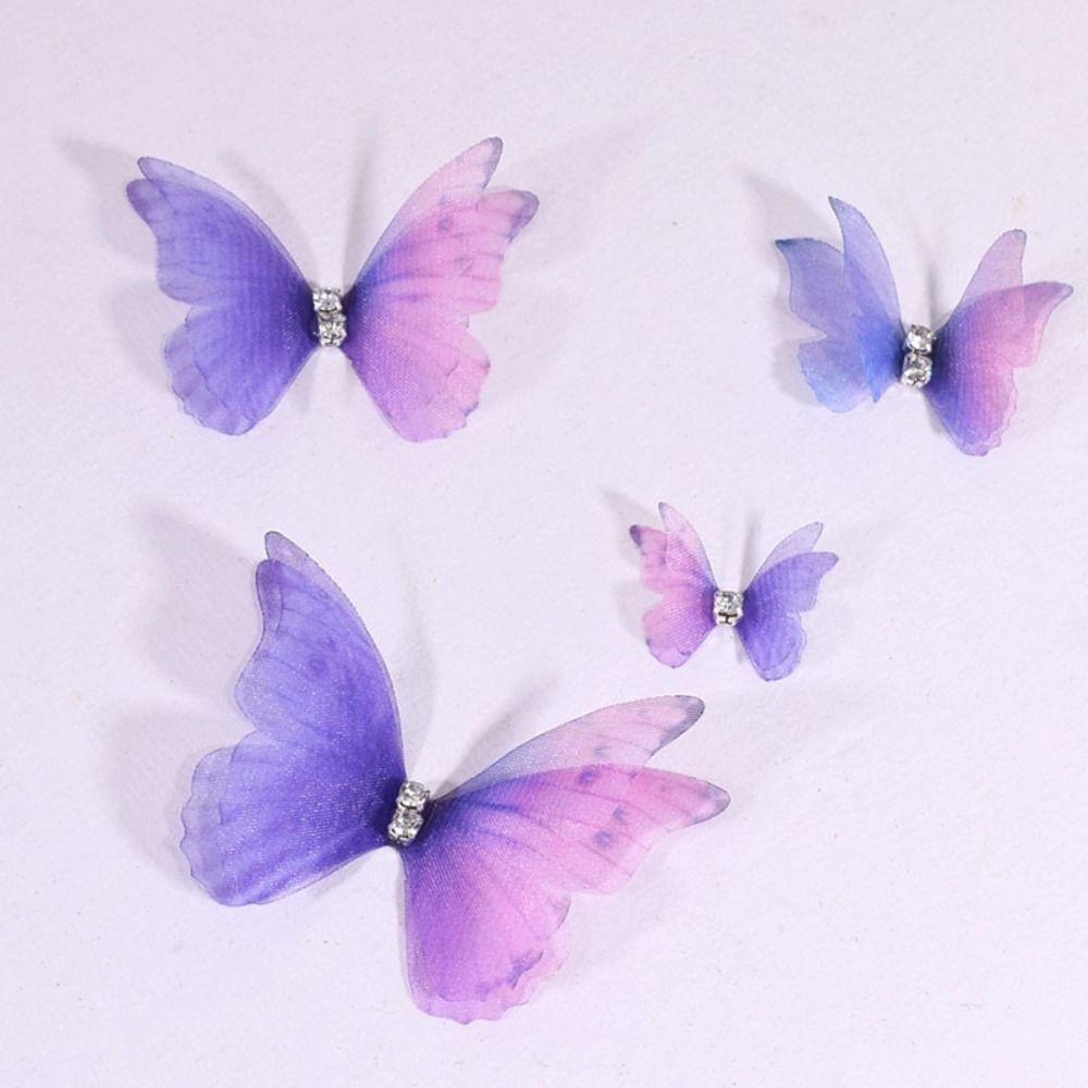 50Pcs Double Layer Butterfly Appliques Translucent Chiffon Butterfly  Sewing Craft Decoration