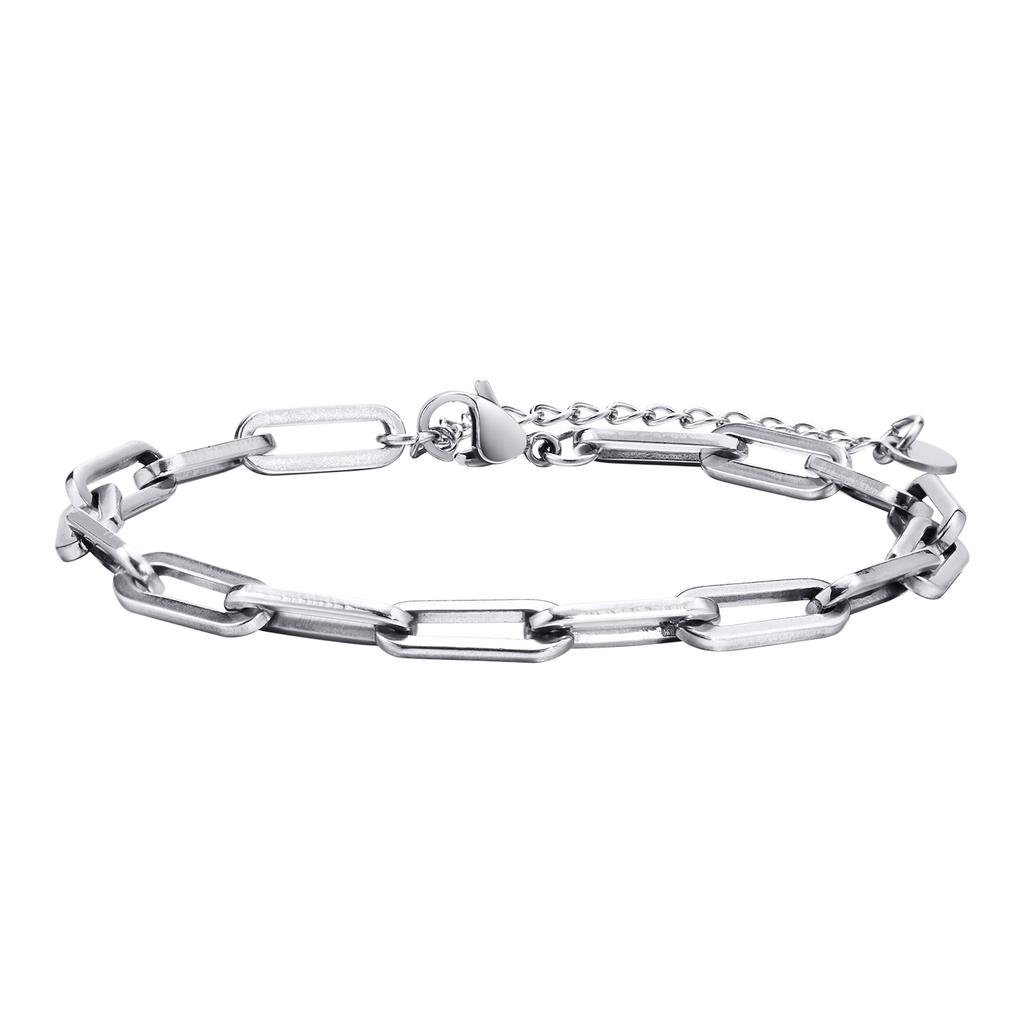 Vnox Einfaches 5-mm-Rechteckkettenarmband für Damen und Herren, Edelstahl, Unisex, Büroklammerglieder