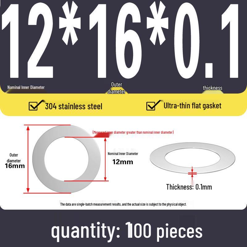 Plochá podložka z nerezové oceli 304 pro nastavení vůle hřídele (0,1/0,2/0,3 mm)