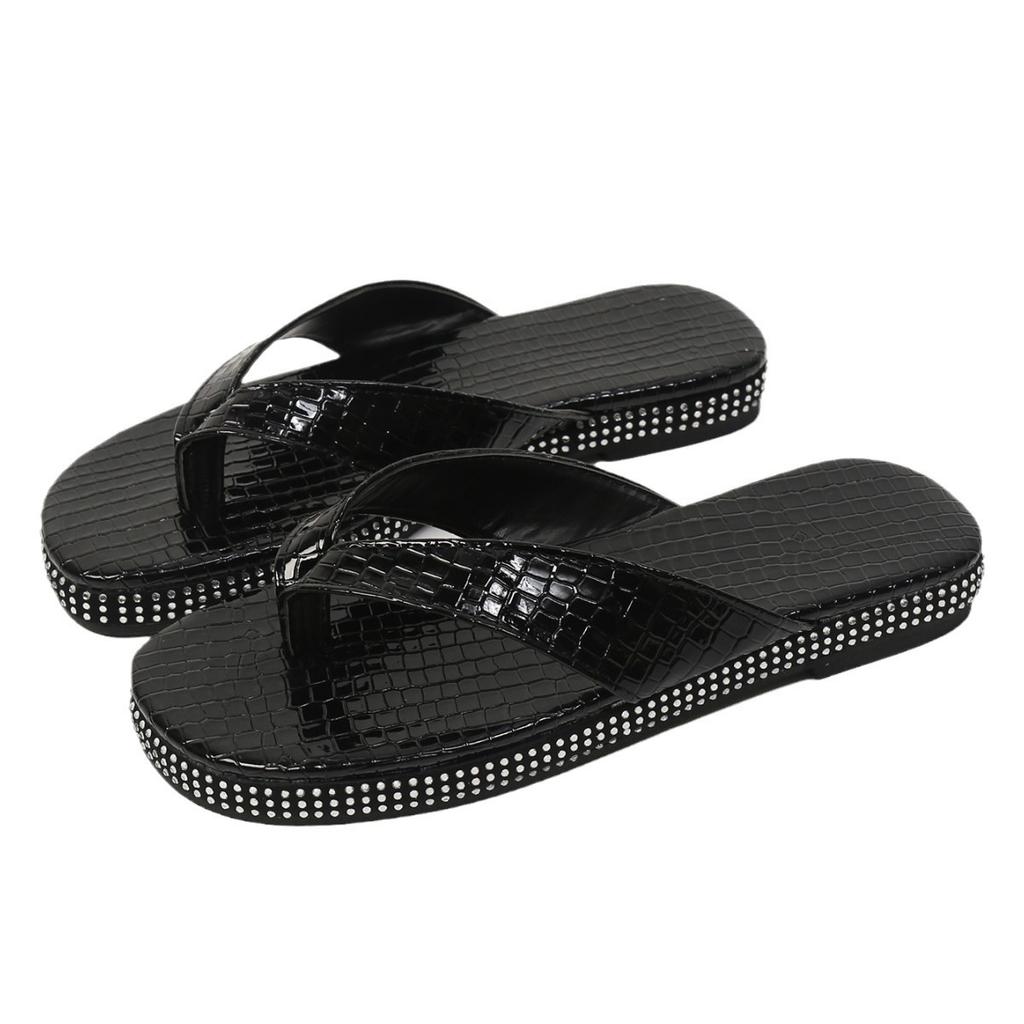 New women's summer outer wear thick-soled foot pinch non-slip shiny rhinestone fashionable casual flip-flops