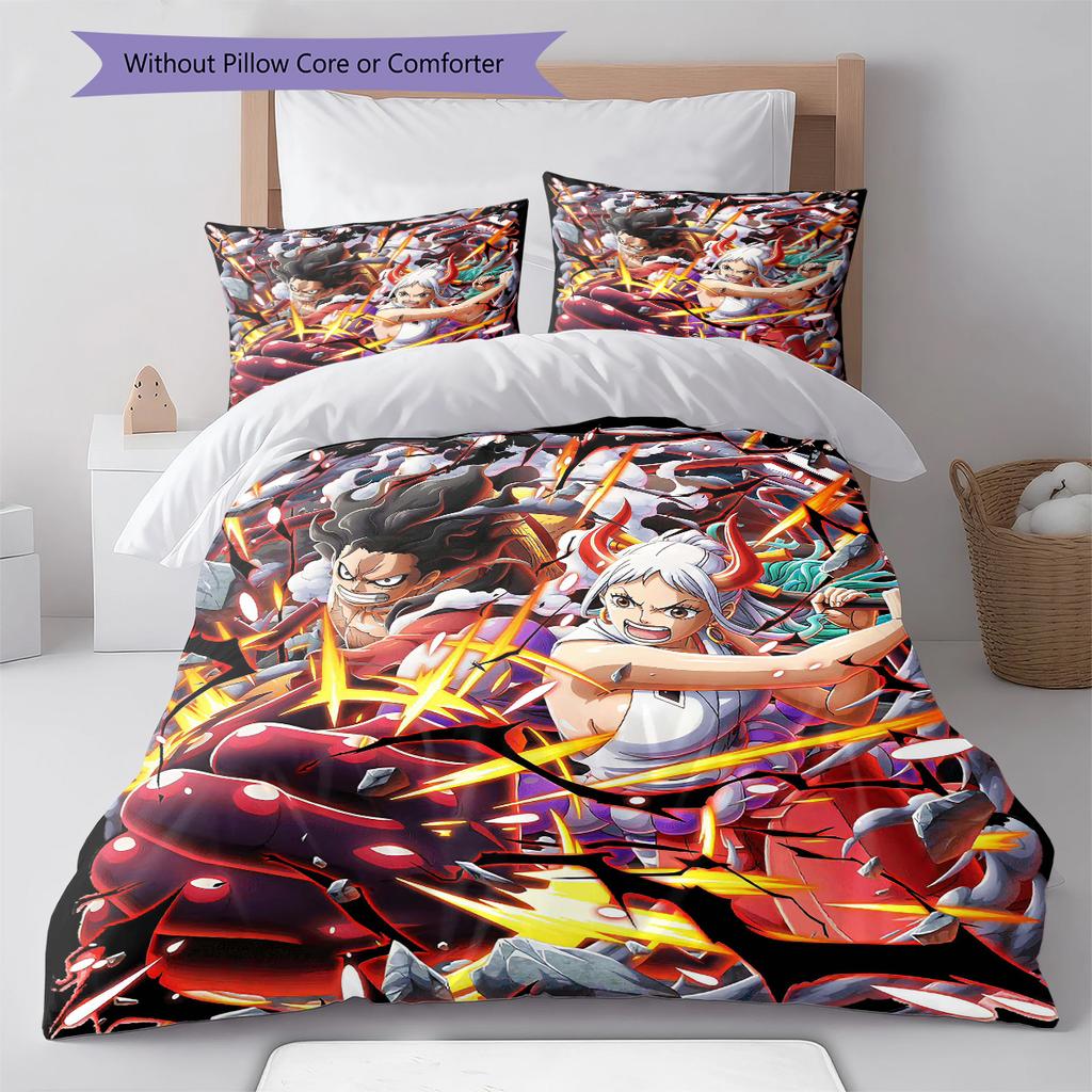 Conjunto de Colcha com Padrão de Desenho Animado Capa de Colcha Fronha Decoração de Casa Presente de Aniversário (1 capa de edredom + 2 fronhas, sem enchimento.)