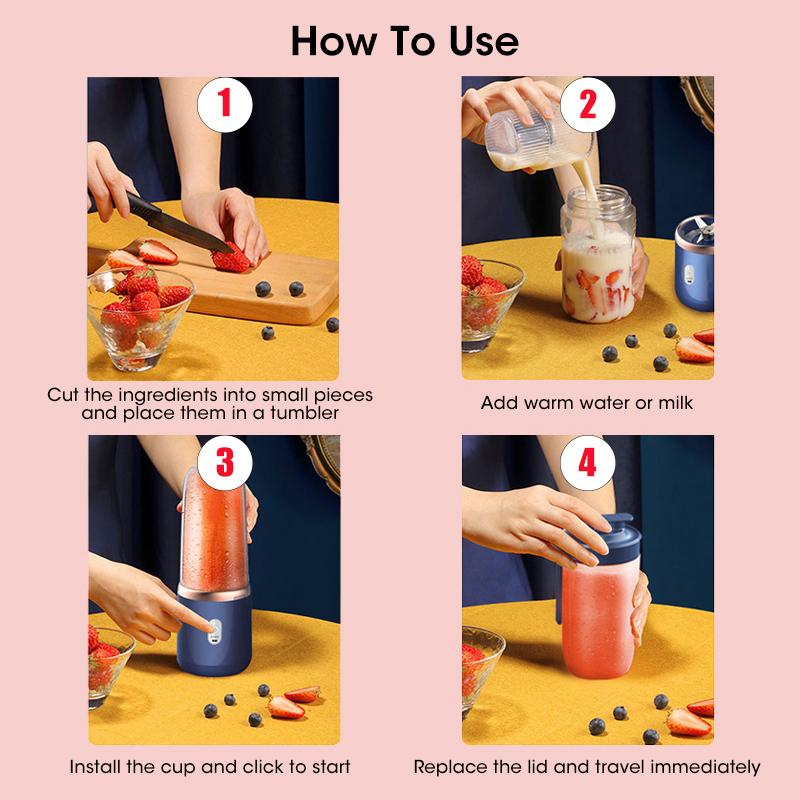 6-Blade Juicer Blender Juicer Cup And Lid Portable USB Rechargeable, Automatic Small Electric Juicer Ice Smoothie Blender