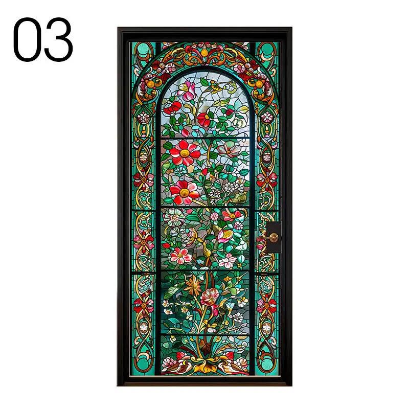 

50x120cm Retro Luxury Rose Stained Glass Frosted Window Film Window Stained Film Adhesive Backing Stickers Home Decorative 50x120cm