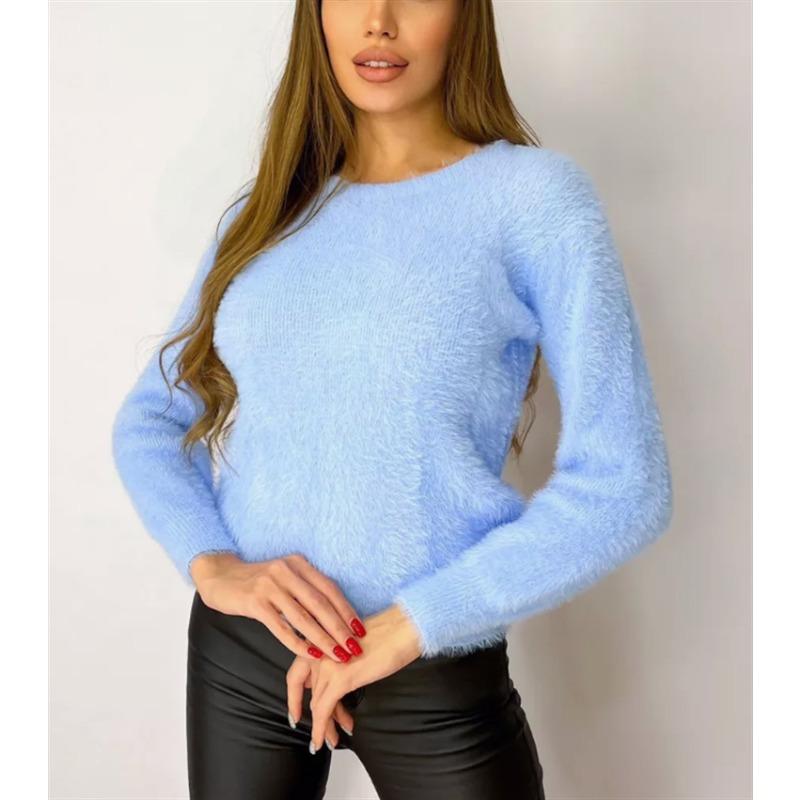 New Plush Pullover Solid Color Long Sleeve Large Size Round Neck Imitation Mink Knitted Sweater Women