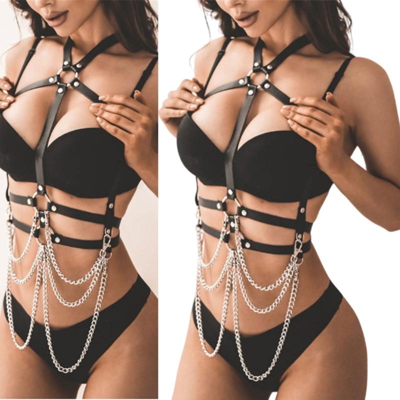 Cool Corsets Chain Harness Strap for Women Cool PU Corsets Waist Strap Cosplay Costume Adjust Shoulder Strap Belt