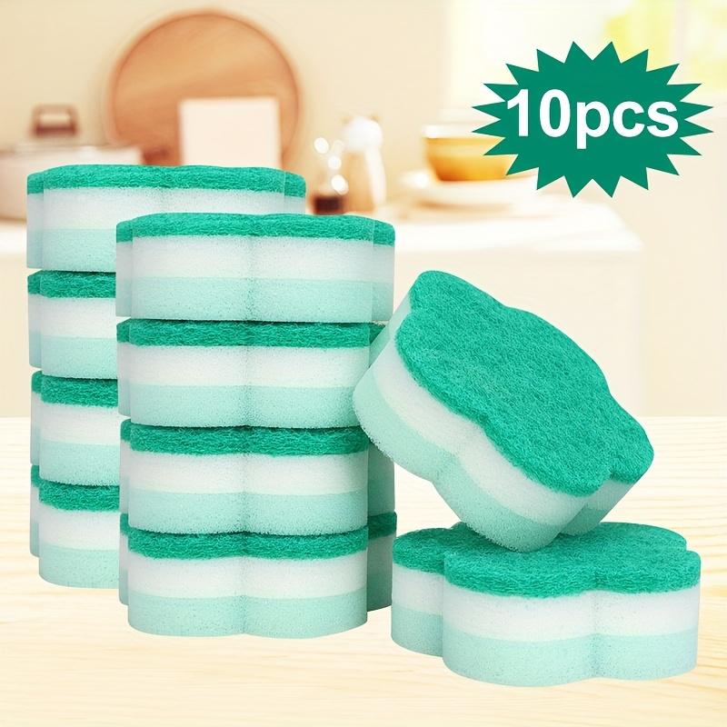 5 10pcs Blue Flower Sponge, Cleaning Sponge, Double Sided Scouring Pad, Household Cleaning, Dishwashing Sponge, High End Kitchen Sponge,