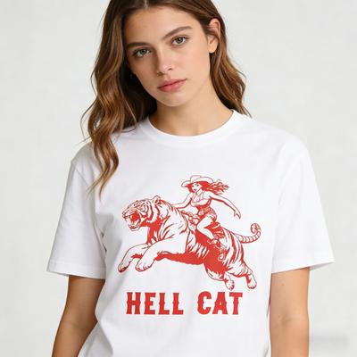 Womens Hell Cat Tiger Print Graphic Tee Hippie Funny Vintage Western Cowgirl TShirt Female Aesthetic Retro Boho Cotton Top