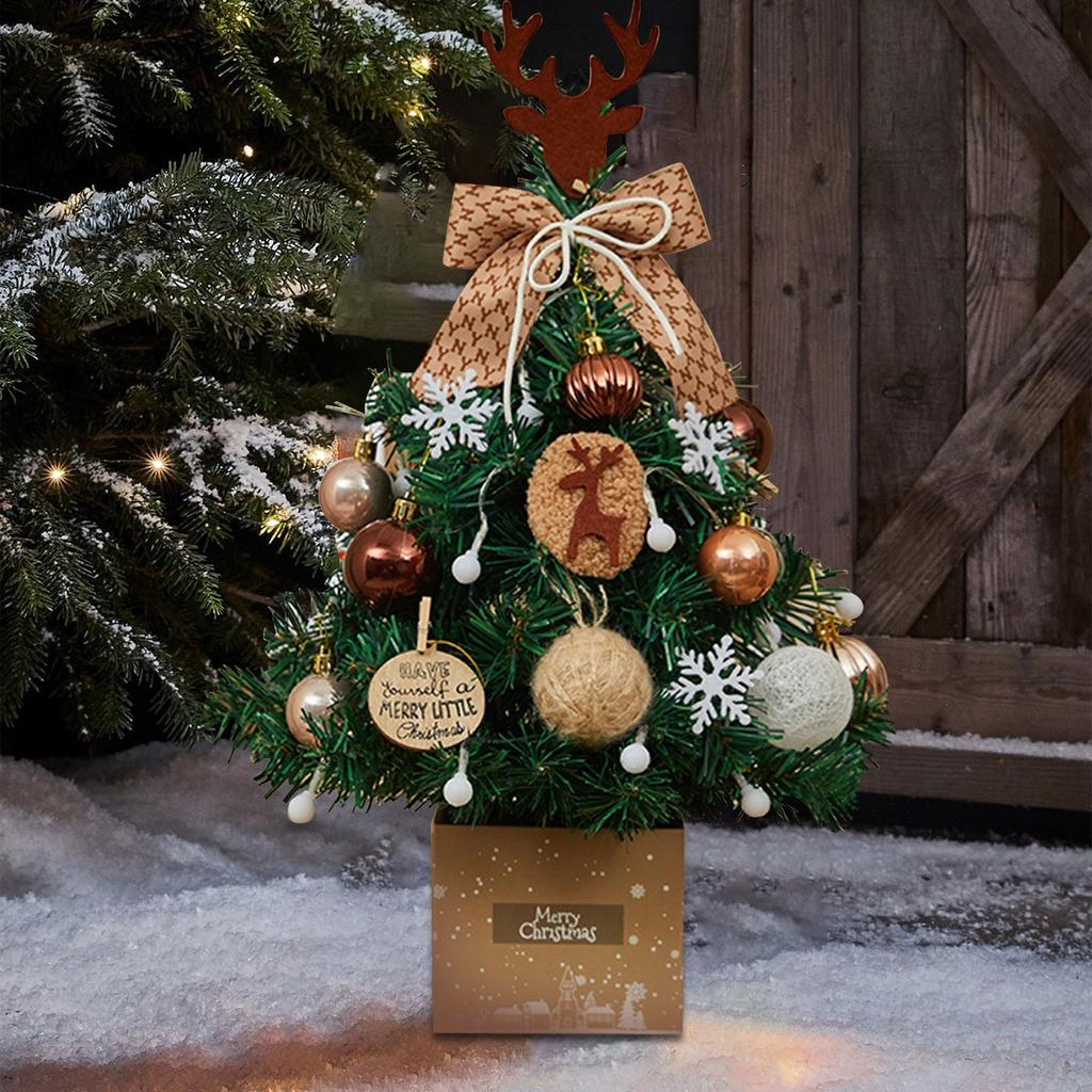 Christmas  Small Christmas Tree Ornaments With Lights 50cm Desktop Christmas Tree Golden Red Set Christmas Tree